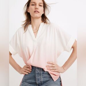 NWOT Madewell Dip-Dye Lakeline Popover blouse Cream & Coral/Pink Size Small OVSZ